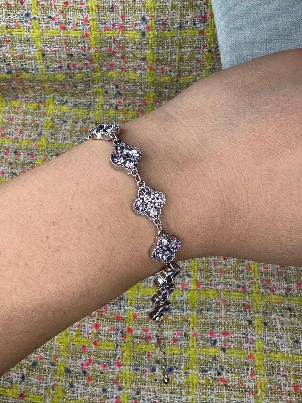 Silver-Tone Lilac Crystal Clover Link Bracelet - Women Jewelry